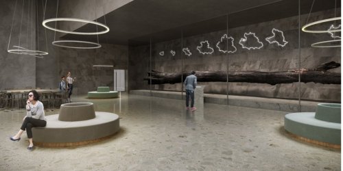  Visualization - entrance to the permanent exhibition - in the background an exhibit - over 1000-year-old black oak