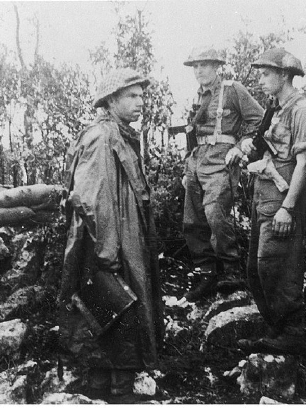 black and white photo vintage soldiers in the trenches