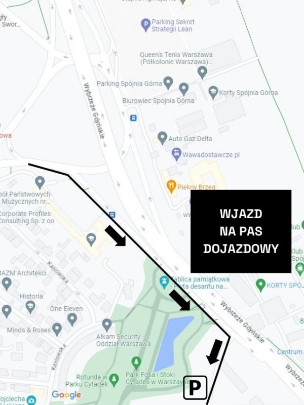 mapka z oznaczoną trasą dojazdu na parking podziemy